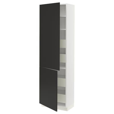 SEKTION / MAXIMERA High cb w 2 doors/shelves/4 drawers, white/Nickebo matte anthracite, 24x15x80 "
