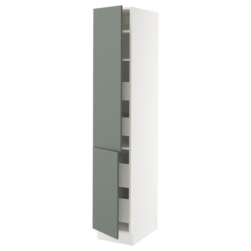 Ikea SEKTION kitchen cabinet, grey-green, slim, modern design with adjustable shelves.