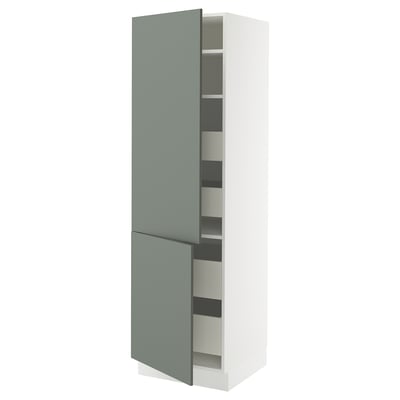 SEKTION / MAXIMERA High cb w 2 doors/shelves/4 drawers, white/Nickebo matte grey-green, 24x24x80 "