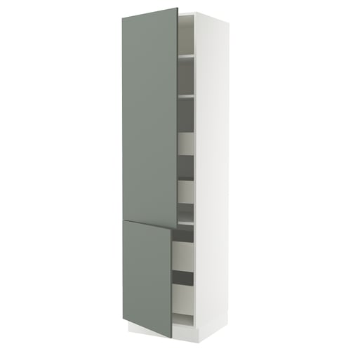 SEKTION kitchen cabinet in grey-green with adjustable shelves and soft-closing hinges.
