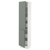 SEKTION / MAXIMERA High cb w 2 doors/shelves/4 drawers, white/Nickebo matte grey-green, 18x15x80 "