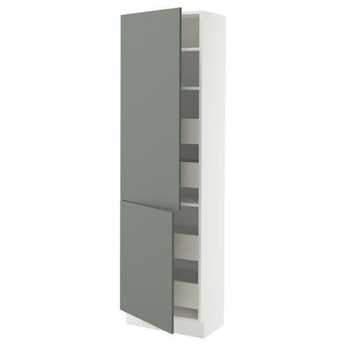 SEKTION kitchen cabinet in green-grey with adjustable shelves and soft-closing hinges.