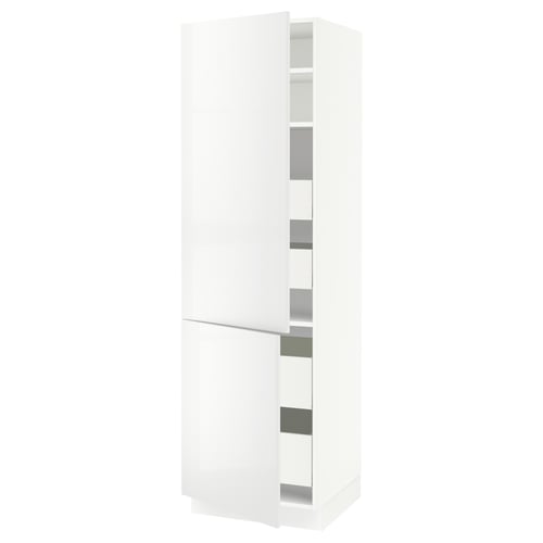 White high gloss kitchen cabinet with adjustable shelves and soft-close hinges.