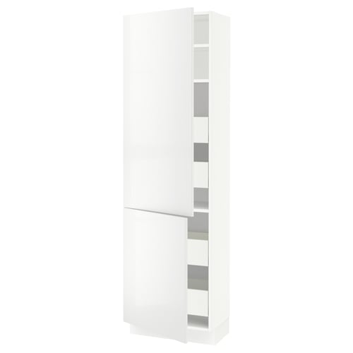 White SEKTION cabinet with high gloss finish, adjustable shelves, and left/right opening doors.