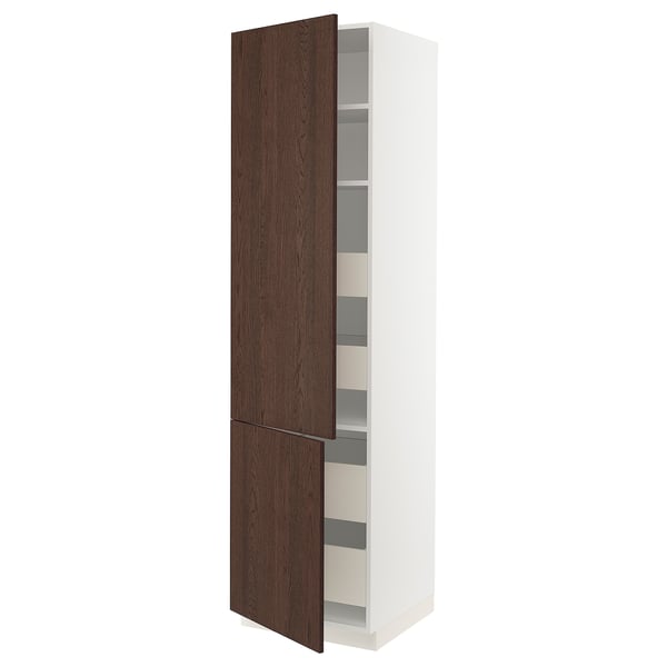 SEKTION / MAXIMERA High cb w 2 doors/shelves/4 drawers, white/Sinarp brown, 24x24x90 "