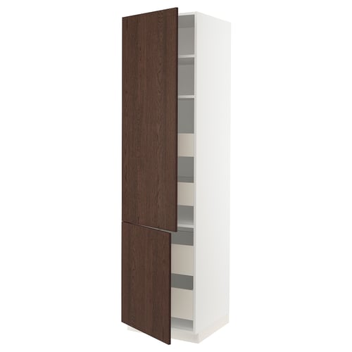 SEKTION white cabinet with dark brown wooden doors.
