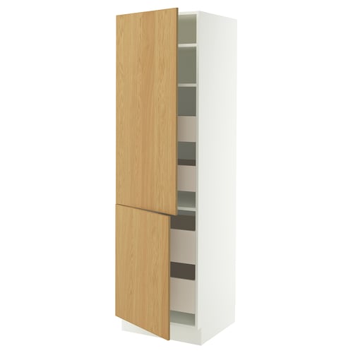 Ikea SEKTION tall white cabinet, wooden doors, 5 adjustable shelves, open design.
