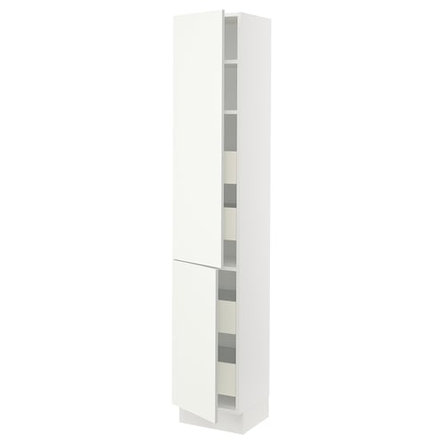 SEKTION kitchen cabinet in white, tall and slim with adjustable shelves, smooth hinges, modern design.