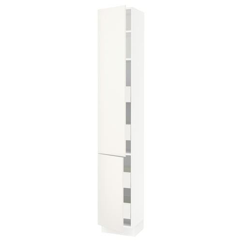 A white SEKTION kitchen cabinet with smooth, modern design and multiple shelving spaces.