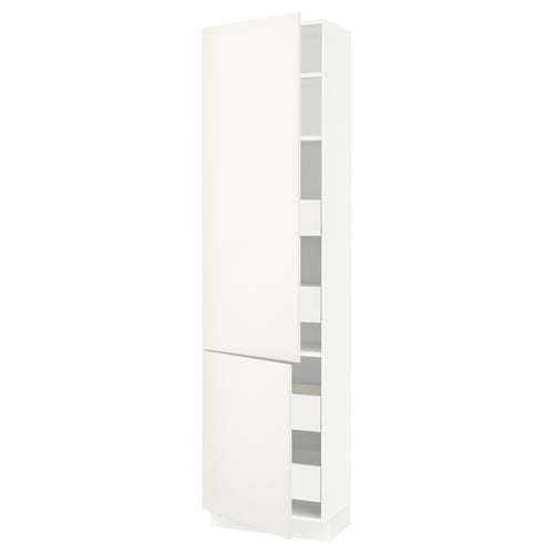 SEKTION white kitchen cabinet: tall, rectangular, modern design with adjustable shelves, smooth doors, clean lines.
