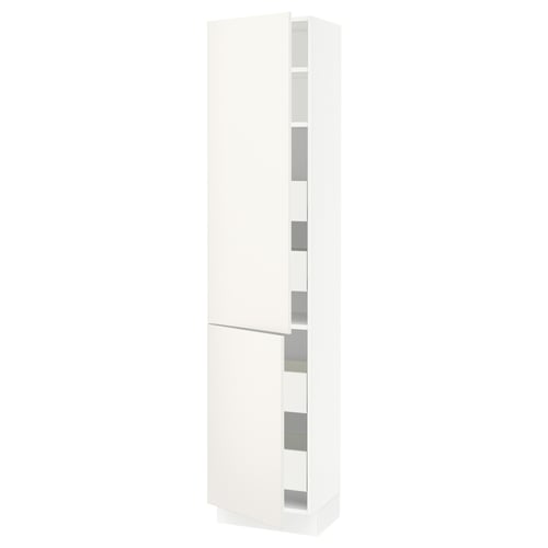 A white SEKTION tall kitchen cabinet with a sleek design and adjustable shelves.