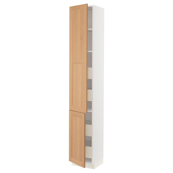 SEKTION / MAXIMERA High cb w 2 doors/shelves/4 drawers, white/Vedhamn oak, 15x15x90 "