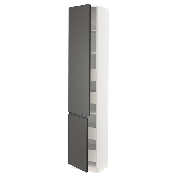 SEKTION / MAXIMERA High cb w 2 doors/shelves/4 drawers, white/Voxtorp dark gray, 18x15x90 "
