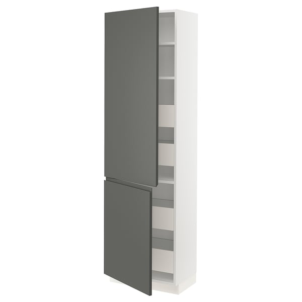 SEKTION / MAXIMERA High cb w 2 doors/shelves/4 drawers, white/Voxtorp dark gray, 24x15x80 "
