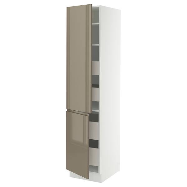 SEKTION / MAXIMERA High cb w 2 doors/shelves/4 drawers, white/Voxtorp high-gloss dark grey-brown, 18x24x80 "