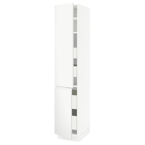 A white SEKTION kitchen cabinet with modern, minimalist design and integrated handles.