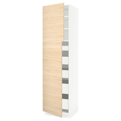 SEKTION / MAXIMERA High cb w 2 doors/shelves/5 drawers, white/Askersund light ash effect, 24x24x90 "