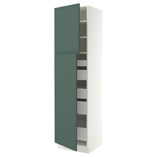 SEKTION / MAXIMERA High cb w 2 doors/shelves/5 drawers, white/Aspudden dark gray-green, 24x24x90 "