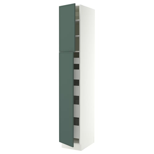 SEKTION / MAXIMERA High cb w 2 doors/shelves/5 drawers, white/Aspudden dark gray-green, 15x24x90 "