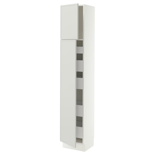 SEKTION / MAXIMERA High cb w 2 doors/shelves/5 drawers, white/Aspudden light gray, 15x15x80 "