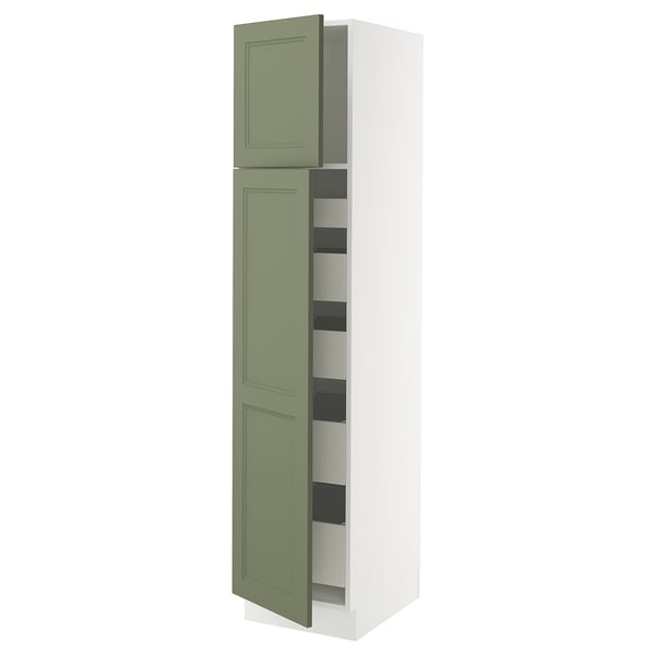 SEKTION / MAXIMERA High cb w 2 doors/shelves/5 drawers, white/Axstad gray-green, 18x24x80 "