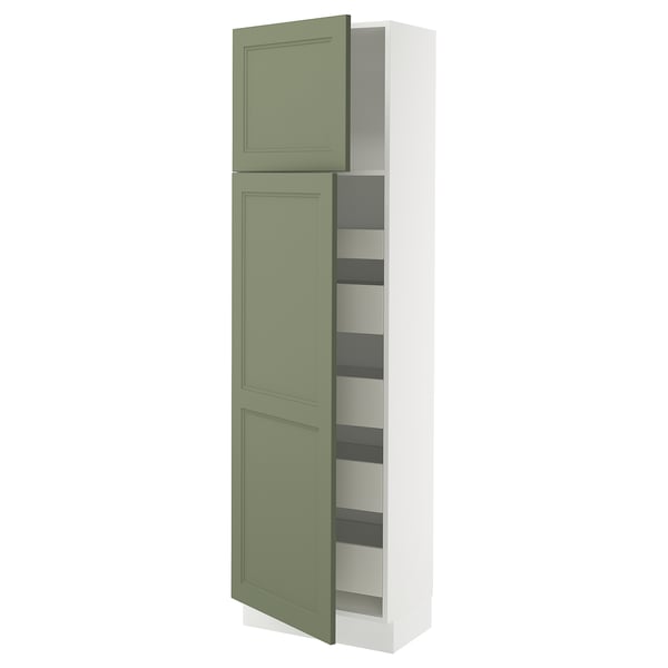 SEKTION / MAXIMERA High cb w 2 doors/shelves/5 drawers, white/Axstad gray-green, 24x15x80 "
