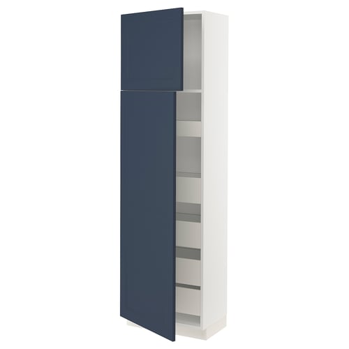 SEKTION blue cabinet, timeless design, white frame, smooth white shelves, soft-close door, modern or traditional look.