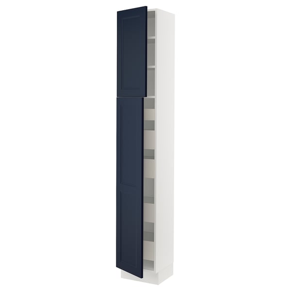 SEKTION / MAXIMERA High cb w 2 doors/shelves/5 drawers, white Axstad/matte blue, 15x15x90 "