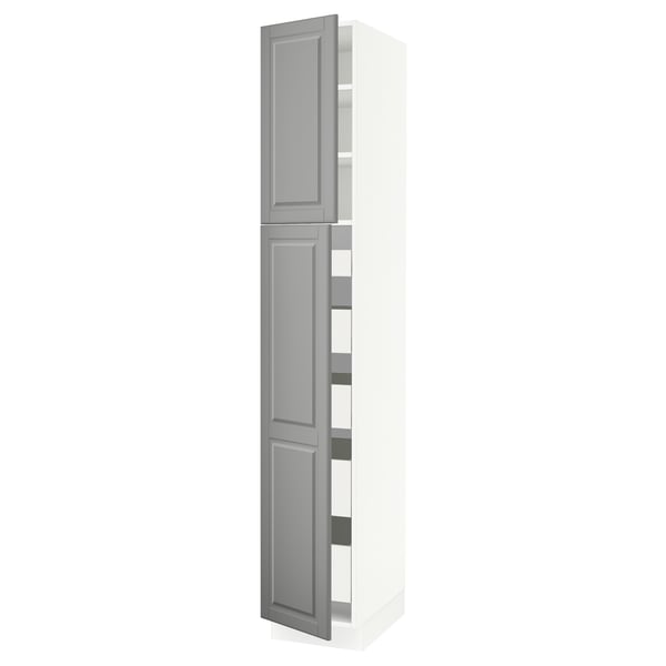 SEKTION / MAXIMERA High cb w 2 doors/shelves/5 drawers, white/Bodbyn gray, 15x24x90 "