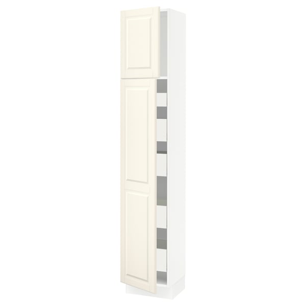 SEKTION / MAXIMERA High cb w 2 doors/shelves/5 drawers, white/Bodbyn off-white, 15x15x80 "