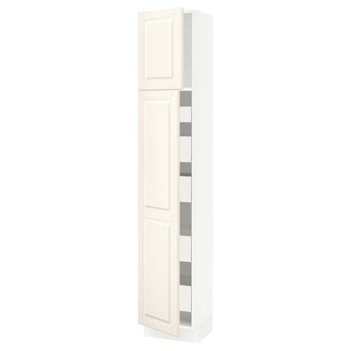 SEKTION off-white tall kitchen cabinet with bevelled doors, panel design, cream finish, sturdy frame, built-in dampers.