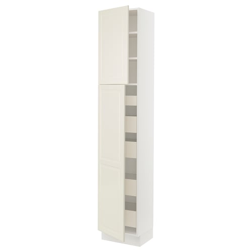 White SEKTION kitchen cabinet in classic design with 4 shelves.