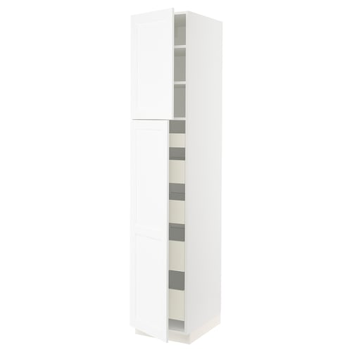 White SEKTION kitchen cabinet with adjustable shelves, sleek modern design.