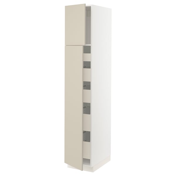 SEKTION / MAXIMERA High cb w 2 doors/shelves/5 drawers, white/Havstorp beige, 15x24x80 "