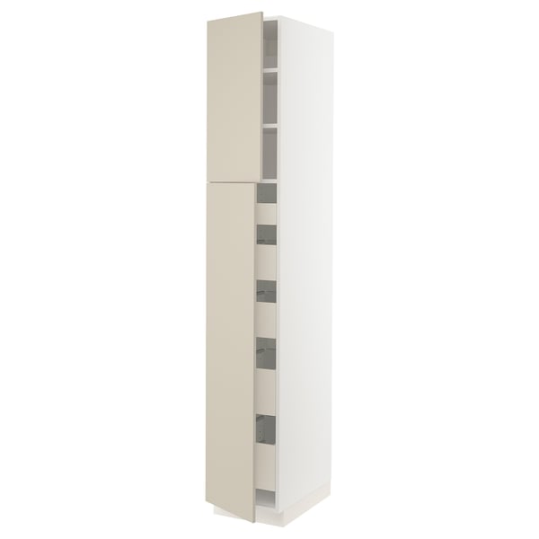SEKTION / MAXIMERA High cb w 2 doors/shelves/5 drawers, white/Havstorp beige, 15x24x90 "