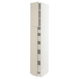SEKTION / MAXIMERA High cb w 2 doors/shelves/5 drawers, white/Havstorp beige, 15x24x90 "