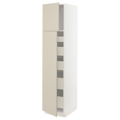 SEKTION / MAXIMERA High cb w 2 doors/shelves/5 drawers, white/Havstorp beige, 18x24x80 "