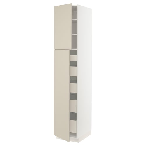Ikea SEKTION white cabinet, beige door, tall & slim, adjustable shelves.