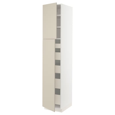 SEKTION / MAXIMERA High cb w 2 doors/shelves/5 drawers, white/Havstorp beige, 18x24x90 "