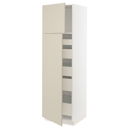 SEKTION kitchen cabinet in beige with adjustable shelves and dampers for slow closing.