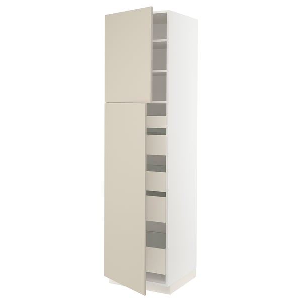 SEKTION / MAXIMERA High cb w 2 doors/shelves/5 drawers, white/Havstorp beige, 24x24x90 "