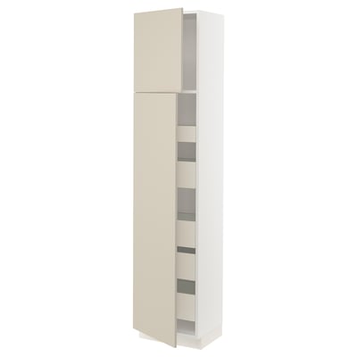 SEKTION / MAXIMERA High cb w 2 doors/shelves/5 drawers, white/Havstorp beige, 18x15x80 "