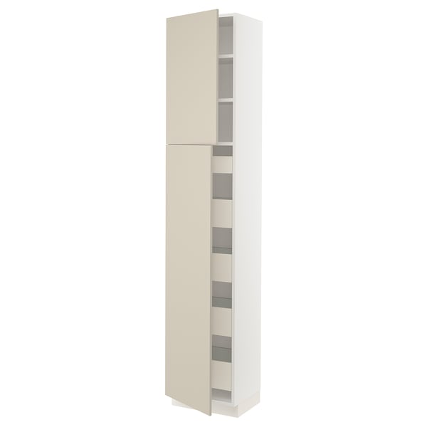 SEKTION / MAXIMERA High cb w 2 doors/shelves/5 drawers, white/Havstorp beige, 18x15x90 "