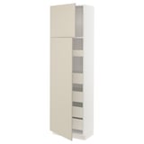 SEKTION / MAXIMERA High cb w 2 doors/shelves/5 drawers, white/Havstorp beige, 24x15x80 "