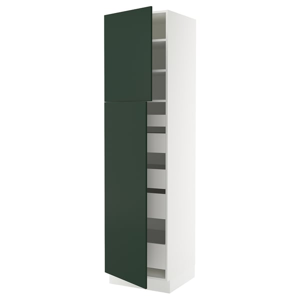 SEKTION / MAXIMERA High cb w 2 doors/shelves/5 drawers, white/Havstorp deep green, 24x24x90 "