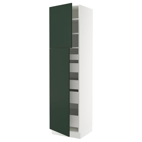 SEKTION white cabinet with dark green door, adjustable shelves, smooth-closing hinge.