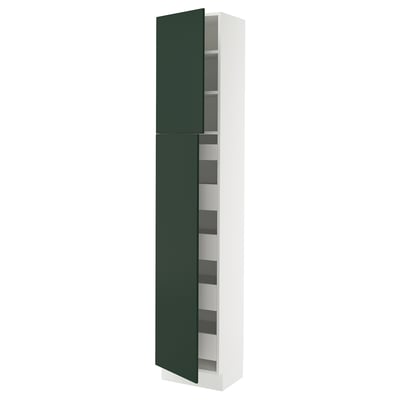 SEKTION / MAXIMERA High cb w 2 doors/shelves/5 drawers, white/Havstorp deep green, 18x15x90 "