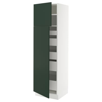 SEKTION / MAXIMERA High cb w 2 doors/shelves/5 drawers, white/Havstorp deep green, 24x24x80 "