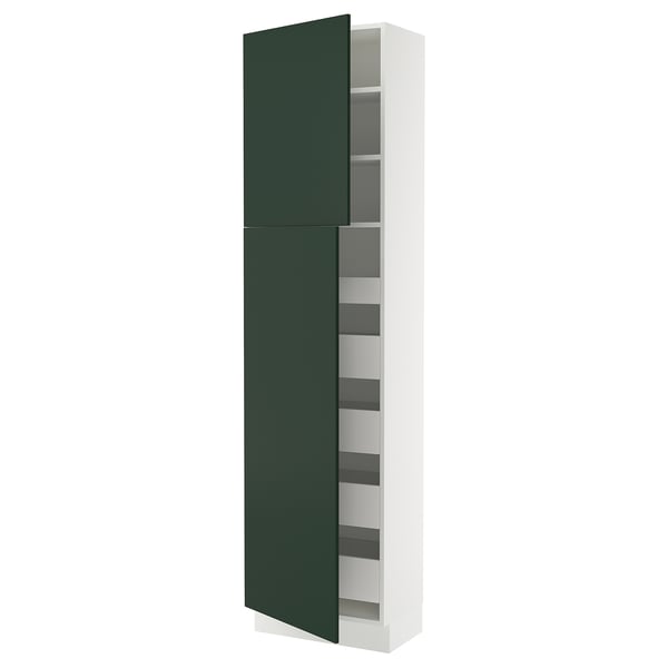SEKTION / MAXIMERA High cb w 2 doors/shelves/5 drawers, white/Havstorp deep green, 24x15x90 "