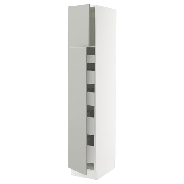 SEKTION / MAXIMERA High cb w 2 doors/shelves/5 drawers, white/Havstorp light gray, 15x24x80 "